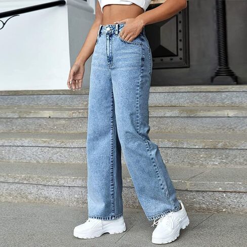 Women Baggy Wide Leg Jeans High Waist Boyfriend Jeans Straight Leg Loose Trousers Y2k Streetwear Pants for Women. in Saudi Arabia