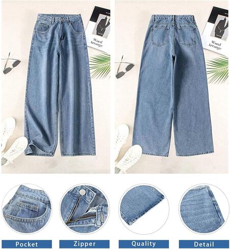 Women Baggy Wide Leg Jeans High Waist Boyfriend Jeans Straight Leg Loose Trousers Y2k Streetwear Pants for Women. in Saudi Arabia