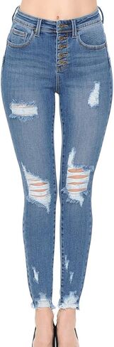 WAX JEAN Women's 'Butt I Love You' High Rise Push Up Jeans - Vintage-Inspired Exposed Button Skinny Denim in Kuwait