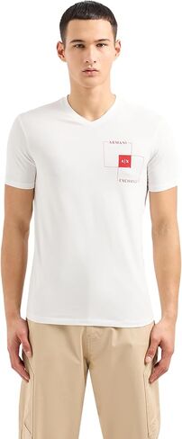 تي شيرت A｜X ARMANI EXCHANGE للرجال ذو قصة ضيقة ورقبة على شكل حرف V من القطن بشعار قابل للتمدد in Kuwait