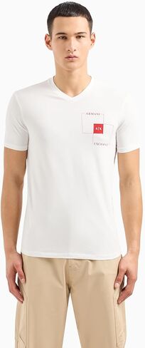 تي شيرت A｜X ARMANI EXCHANGE للرجال ذو قصة ضيقة ورقبة على شكل حرف V من القطن بشعار قابل للتمدد in Kuwait