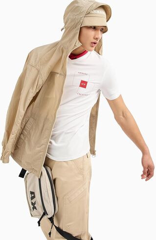 تي شيرت A｜X ARMANI EXCHANGE للرجال ذو قصة ضيقة ورقبة على شكل حرف V من القطن بشعار قابل للتمدد in Kuwait