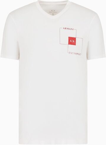 تي شيرت A｜X ARMANI EXCHANGE للرجال ذو قصة ضيقة ورقبة على شكل حرف V من القطن بشعار قابل للتمدد in Kuwait