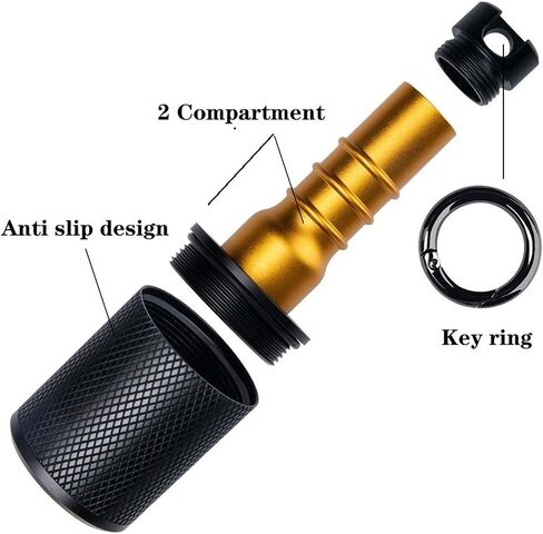 Metal Waterproof Pill Container for Travel, Portable Small Pill Box for Keychain, Black & Gold Pill Bottle EDC for Outdoor Vacation, 2 Compartment Medicine Pill Organizer for Men Gifts. in Saudi Arabia