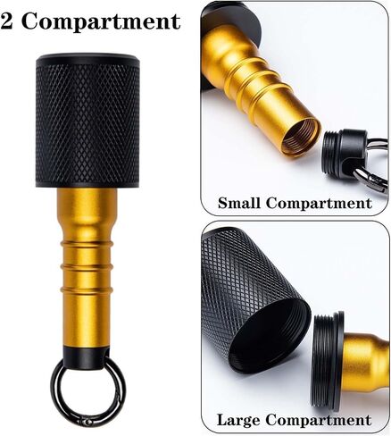 Metal Waterproof Pill Container for Travel, Portable Small Pill Box for Keychain, Black & Gold Pill Bottle EDC for Outdoor Vacation, 2 Compartment Medicine Pill Organizer for Men Gifts. in Saudi Arabia