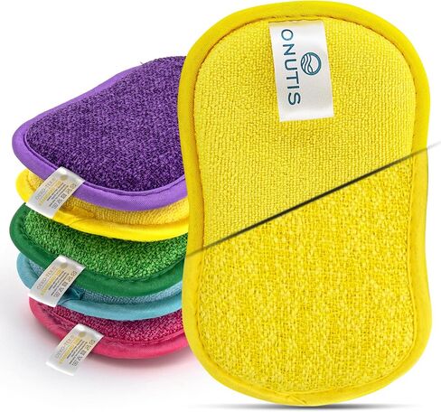 Washable Sponges for Dishes Pack of 5 - Kitchen Sponges Reusable - Microfiber and Scrubbers - Size 6.3" X 3.1" x 0.8" in Saudi Arabia