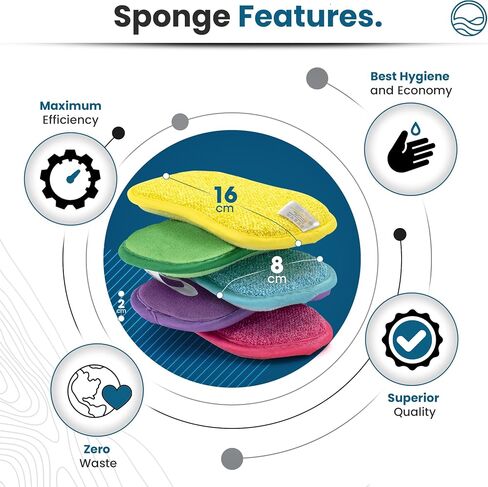 Washable Sponges for Dishes Pack of 5 - Kitchen Sponges Reusable - Microfiber and Scrubbers - Size 6.3" X 3.1" x 0.8" in Saudi Arabia