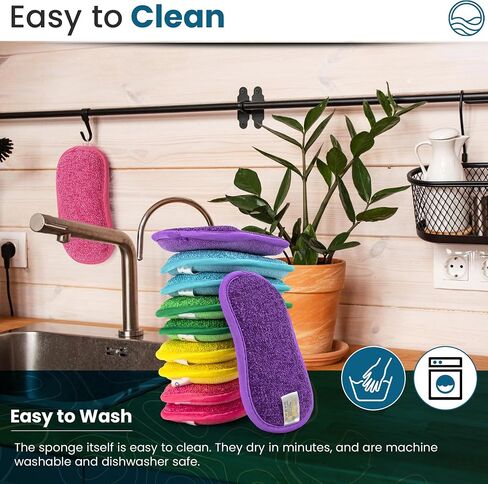 Washable Sponges for Dishes Pack of 5 - Kitchen Sponges Reusable - Microfiber and Scrubbers - Size 6.3" X 3.1" x 0.8" in Saudi Arabia