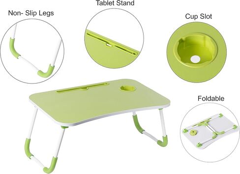 Basicwise Bed Tray Laptop Foldable Table, Kids Lap Desk Homework Table (Green) (QI003987.GN) in Saudi Arabia