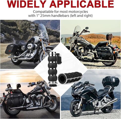 مقابض يد للدراجة النارية مقاس 1 بوصة مطاط عالمي غير قابل للانزلاق لدراجات Harley Davidson Street Glide Sportster 883 Honda Yamaha سوزوكي Kawasaki Cruisers 25 مم مقود خانق مقابض كروم أسود in Kuwait