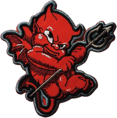 الأحمر الشيطان الشيطان ملاك الموت سلاح ثلاثي الشعب للأطفال الكرتون الحديد على التصحيح المطرزة التصحيح الإمدادات لأكياس سترة الجينز حقيبة الظهر الملابس DIY in Kuwait