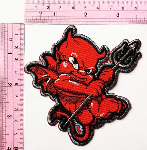 الأحمر الشيطان الشيطان ملاك الموت سلاح ثلاثي الشعب للأطفال الكرتون الحديد على التصحيح المطرزة التصحيح الإمدادات لأكياس سترة الجينز حقيبة الظهر الملابس DIY in Kuwait