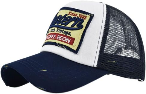 Half Mesh Baseball Cap Vintage Washed Denim Trucker Cap Embroidery Western Cotton Sun Hat Adjustable Unisex in Saudi Arabia