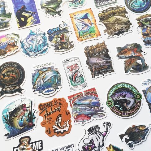 50Pcs Funny Fishing Ice Fishing Fly Fishing Stickers for Boats Fish Decals Trout Bass Walleye Catfish Graphics for Toolbox Coolers in Saudi Arabia