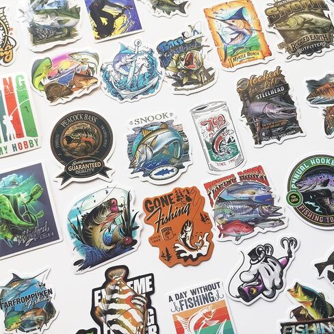 50Pcs Funny Fishing Ice Fishing Fly Fishing Stickers for Boats Fish Decals Trout Bass Walleye Catfish Graphics for Toolbox Coolers in Saudi Arabia