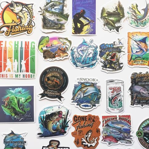 50Pcs Funny Fishing Ice Fishing Fly Fishing Stickers for Boats Fish Decals Trout Bass Walleye Catfish Graphics for Toolbox Coolers in Saudi Arabia