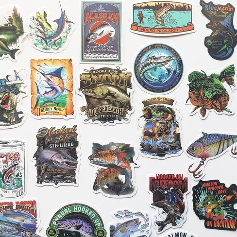 50Pcs Funny Fishing Ice Fishing Fly Fishing Stickers for Boats Fish Decals Trout Bass Walleye Catfish Graphics for Toolbox Coolers in Saudi Arabia