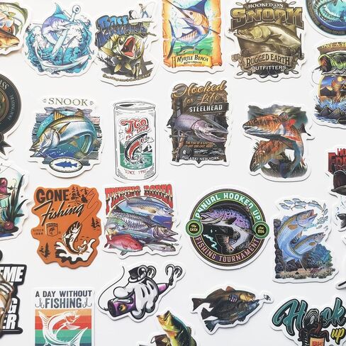 50Pcs Funny Fishing Ice Fishing Fly Fishing Stickers for Boats Fish Decals Trout Bass Walleye Catfish Graphics for Toolbox Coolers in Saudi Arabia