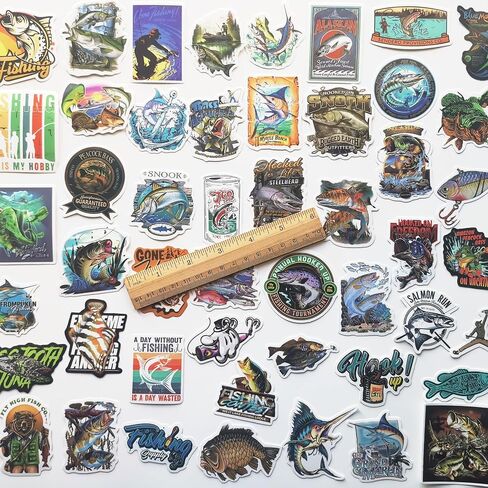 50Pcs Funny Fishing Ice Fishing Fly Fishing Stickers for Boats Fish Decals Trout Bass Walleye Catfish Graphics for Toolbox Coolers in Saudi Arabia