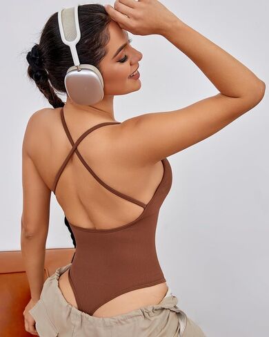 Shapewear Bodysuit Tummy Control, Womens Backlss Sleeveless One Piece Ribbed V Neck Compression Bodysuit for Women in Saudi Arabia