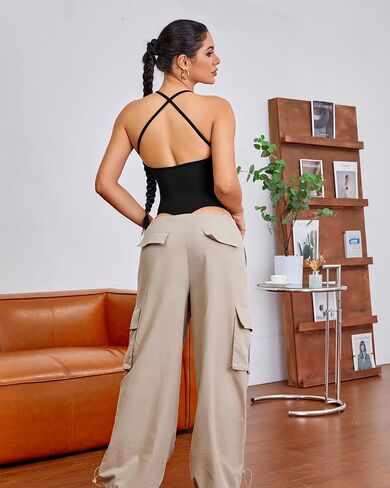 Shapewear Bodysuit Tummy Control, Womens Backlss Sleeveless One Piece Ribbed V Neck Compression Bodysuit for Women in Saudi Arabia