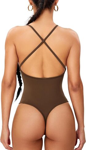 Shapewear Bodysuit Tummy Control, Womens Backlss Sleeveless One Piece Ribbed V Neck Compression Bodysuit for Women in Saudi Arabia