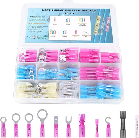 120PCS Heat Shrink Wire Connectors,Heat Shrink Butt Connector,Self-Welding Marine Waterproof and Wear-Resising Connector Terminal Insulation Ring Butt Connector in Saudi Arabia