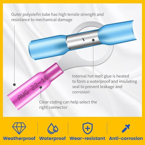120PCS Heat Shrink Wire Connectors,Heat Shrink Butt Connector,Self-Welding Marine Waterproof and Wear-Resising Connector Terminal Insulation Ring Butt Connector in Saudi Arabia
