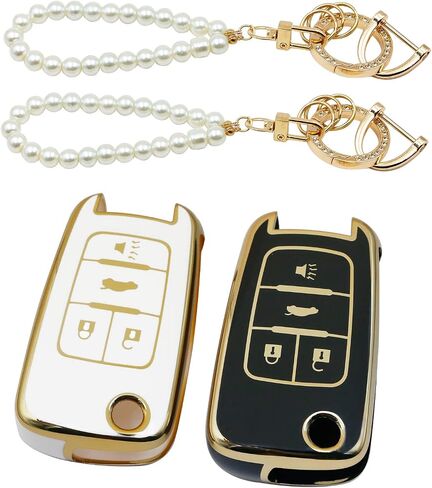 for Chevy Key Fob Cover Compatible with Chevrolet Equinox Camaro Cruze Malibu Impala Sonic GMC Terrain Buick Allure Encore Lacrosse Regal Verano TPU Car Key Case Shell with Metal Keychain (Grey White) in Saudi Arabia
