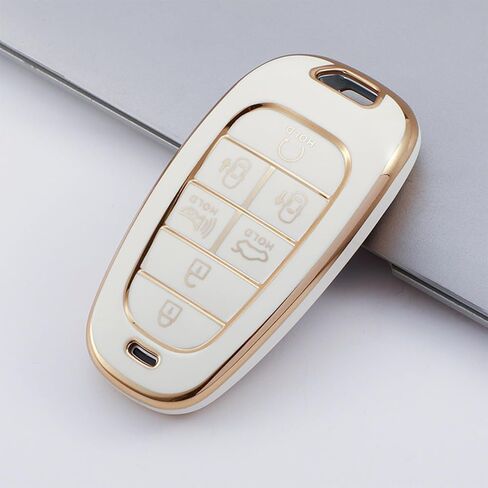 غطاء مفتاح Hyundai Key Fob مع سلسلة مفاتيح ممتازة من مادة TPU غطاء حماية 360 درجة لعام 2019 2020 2021 2022 2023 Hyundai Sonata Santa fe Tucson 7 أزرار مفتاح ذكي (B أبيض) in Saudi Arabia