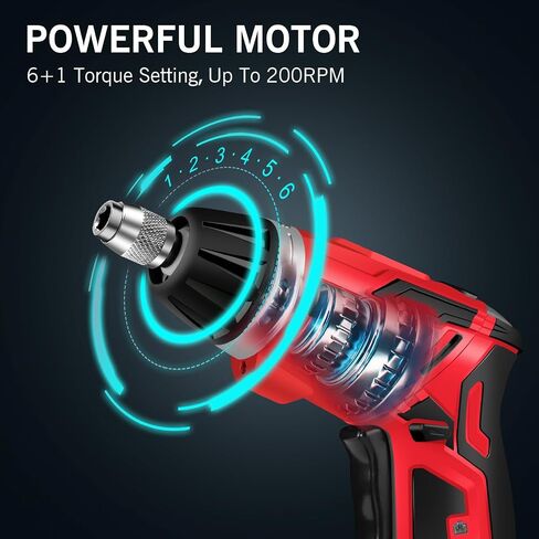 مجموعة مفك براغي كهربائي لاسلكي C P CHANTPOWER، 6+1 تروس عزم دوران، ظرف سداسي ذاتي القفل 1/4 بوصة، مفك براغي خفيف الوزن قابل لإعادة الشحن 4 فولت مع 44 قطعة من الملحقات شاحن مصباح يدوي وحقيبة حمل أحمر in Saudi Arabia