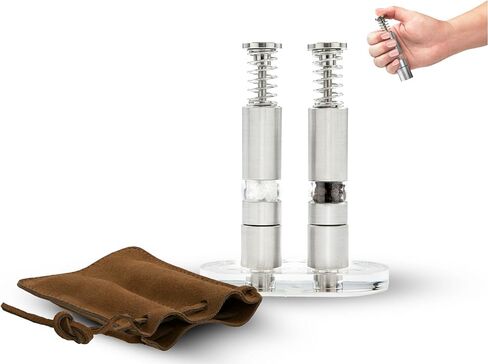 Travel Salt And Pepper Grinder Set, Grind Gourmet™ Original Pump & Grind Travel Gadgets, Spice Grinder, Pepper Mill, Small Salt Pepper Grinder, Free Pep Spice and Salt in Saudi Arabia