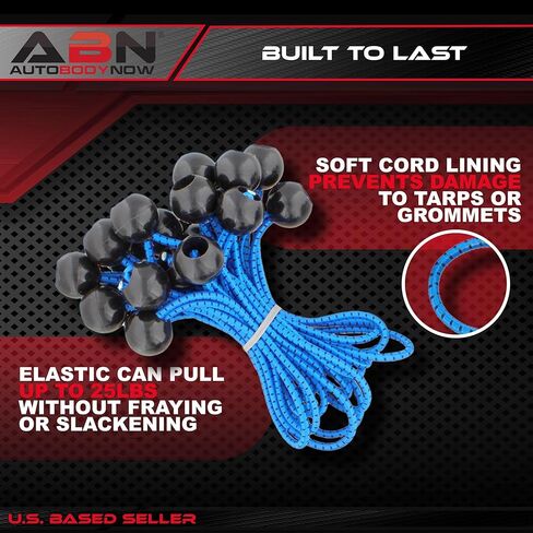 ABN Bungee Cords with Balls - 25 Pack Black Ball Bungee Cords - 6 Inch Ball Bungee Straps to Tie Down Tarps, Tents, Canopies, and Shelters in Saudi Arabia
