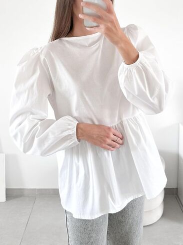 Tie Front Tops for Women Babydoll Puff Long Sleeve Bow Shirt Reversible Peplum Blouse Coquette Clothes in Saudi Arabia