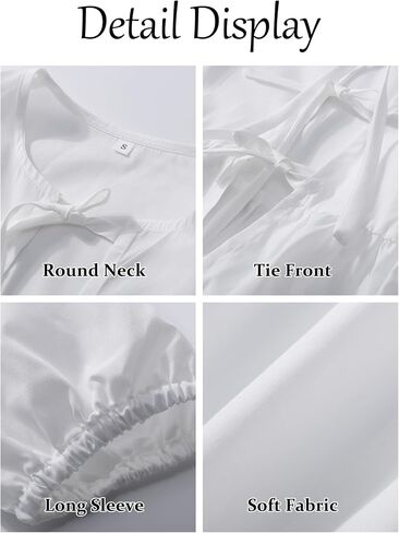 Tie Front Tops for Women Babydoll Puff Long Sleeve Bow Shirt Reversible Peplum Blouse Coquette Clothes in Saudi Arabia