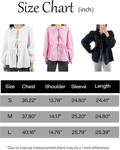 Tie Front Tops for Women Babydoll Puff Long Sleeve Bow Shirt Reversible Peplum Blouse Coquette Clothes in Saudi Arabia