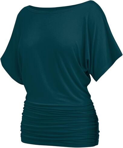 Womens Casual T Shirts Dolman Short Sleeve Shirts Boat Neck Ruched Tops Summer Lightweight Clothes in Saudi Arabia
