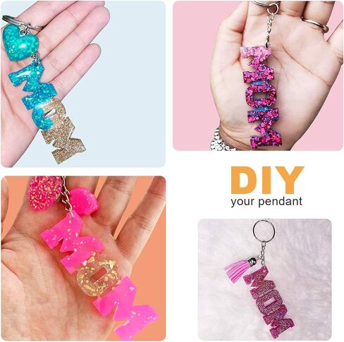 Shiny Glossy MOM Letter Style Keychain Mold Fashion Resin Silicone Mould Craft for DIY Pendant Necklace Charms Jewelry Making Tools Silicone Molds in Saudi Arabia