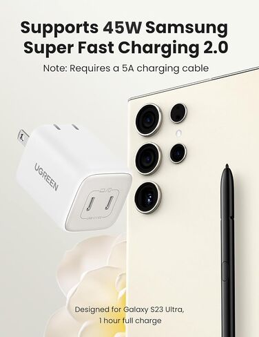 UGREEN 45W USB C Charger, Nexode 2 Port GaN Foldable PPS Wall Charger Block Support Samsung Super Fast Charging 2.0 for Galaxy S24 Ultra/Note 20, iPhone 15 Pro/14, iPad, MacBook, Steam Deck (Black) in Saudi Arabia