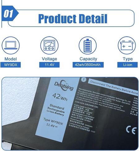 بطارية كمبيوتر محمول Dentsing WY9DX متوافقة مع Dell Latitude 5420 5520 Precision 15 3560 Series Notebook RJ40G 075X16 0WK3F1 0M3KCN 005R42 01K2CF 11.4V 42wh/3500mAh in Saudi Arabia