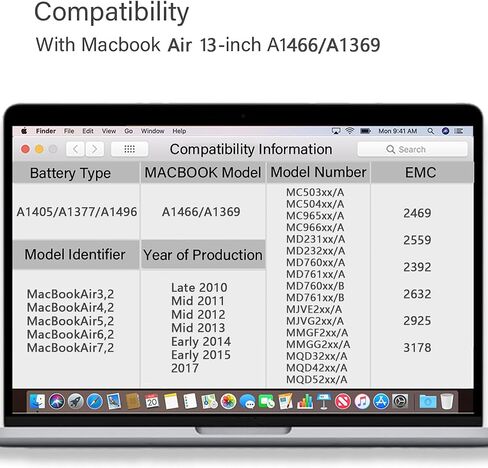 بطارية A1466 بسعة 8000 مللي أمبير في الساعة لجهاز Apple MacBook Air مقاس 13 بوصة A1466 (منتصف 2012، منتصف 2013، أوائل 2014، أوائل 2015،2017) A1369 (أواخر 2010، إصدار منتصف 2011)، نوع البطارية A1496 A1405 A1377 in Saudi Arabia