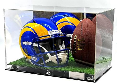 خوذة كرة القدم والكرة صندوق عرض أكريليك صندوق مرآة العشب الاصطناعي العشب 2 مستوى الناهض عرض الأحذية 20x12x12 in Kuwait