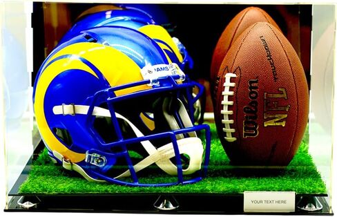 خوذة كرة القدم والكرة صندوق عرض أكريليك صندوق مرآة العشب الاصطناعي العشب 2 مستوى الناهض عرض الأحذية 20x12x12 in Kuwait