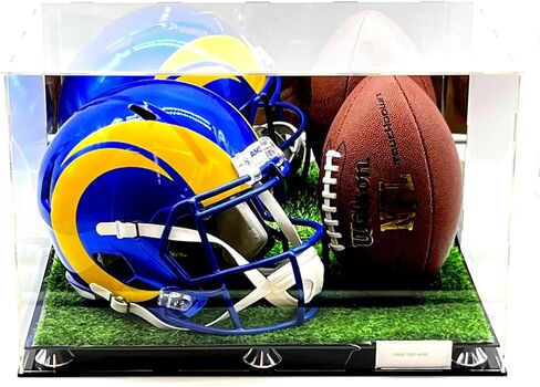 خوذة كرة القدم والكرة صندوق عرض أكريليك صندوق مرآة العشب الاصطناعي العشب 2 مستوى الناهض عرض الأحذية 20x12x12 in Kuwait
