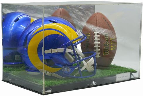 خوذة كرة القدم والكرة صندوق عرض أكريليك صندوق مرآة العشب الاصطناعي العشب 2 مستوى الناهض عرض الأحذية 20x12x12 in Kuwait
