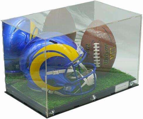 خوذة كرة القدم والكرة صندوق عرض أكريليك صندوق مرآة العشب الاصطناعي العشب 2 مستوى الناهض عرض الأحذية 20x12x12 in Kuwait