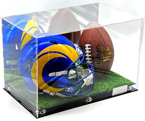خوذة كرة القدم والكرة صندوق عرض أكريليك صندوق مرآة العشب الاصطناعي العشب 2 مستوى الناهض عرض الأحذية 20x12x12 in Kuwait