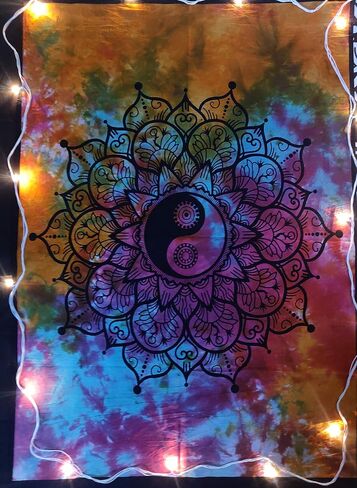 ICC Small Color Yin Yang Poster Tapestry Decoration Wall Decor Hanging Art Gift Tapestry psychedelic Wall hanging Hippie Hippy Dorm Decor Bohemian College Dorm (Black) in Saudi Arabia