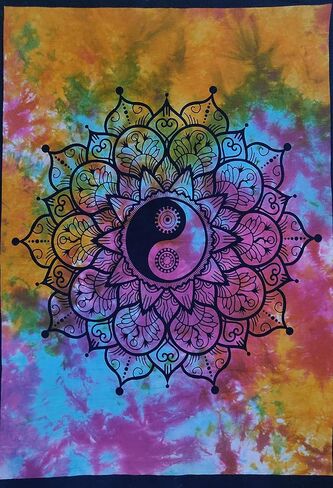 ICC Small Color Yin Yang Poster Tapestry Decoration Wall Decor Hanging Art Gift Tapestry psychedelic Wall hanging Hippie Hippy Dorm Decor Bohemian College Dorm (Black) in Saudi Arabia