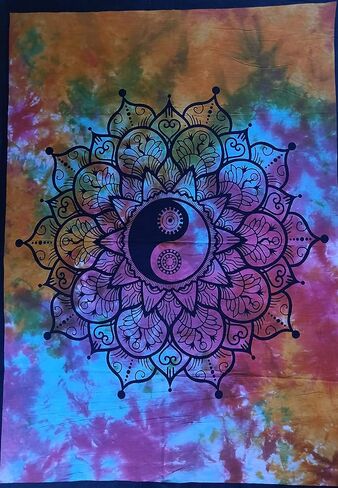 ICC Small Color Yin Yang Poster Tapestry Decoration Wall Decor Hanging Art Gift Tapestry psychedelic Wall hanging Hippie Hippy Dorm Decor Bohemian College Dorm (Black) in Saudi Arabia